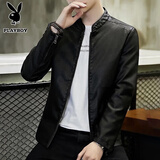 花花公子（PLAYBOY）外套男皮衣男士夹克春秋季新款立领中青年皮夹克韩版潮流帅气 yunhubao-8802黑色(常规款) 3XL (155斤-170斤)
