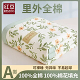 红豆A类全棉夏被空调被夏凉被100%纯棉薄被子被芯棉花棉被可机洗水洗 青柠薄荷【里外全棉 亲肤舒适】 180*200cm 夏被【A类100%纯棉】