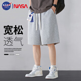NASA GISS短裤男夏季休闲五分裤男士宽松运动篮球裤百搭沙滩裤 灰色 XL 