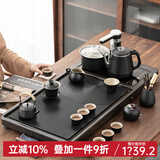 忘艺（WANGYI） 黑陶功夫茶具套装整套茶盘套装乌金石茶盘陶瓷茶杯茶壶泡茶台 枯山水乌金石茶盘+落雁茶具套装