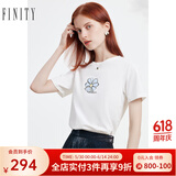 菲妮迪品牌T恤夏季 简约气质棉质白色圆领时尚短袖上衣 白色 XL