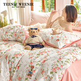 Teenie Weenie小熊床上四件套纯棉100%A类全棉床单双人加大被套罩套件1米8床 茶语时光-碎花+柔粉
