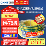 正泰（CHNT）电线电缆电源线铜芯家用电线 国标七股硬线地线10平方BV100米双色