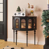 斯丽凯法式玄关柜客厅沙发边柜黑色半圆形玄关桌置物架走廊尽头转角斗柜 长80宽40高85cm【墨黑色】 全实木玄关柜【整装发货】