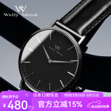 welly merck威利默克手表男士手表超薄简约商务石英腕表瑞士品牌送礼节日礼物 男款（银针） 黑色皮带款