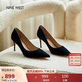 NINE WEST/玖熙羊反绒法式单鞋女通勤高跟鞋NF201039SK 黑色 36