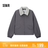 森马（Semir）外套女oversize插肩袖仿羊羔毛毛领冬季2024夹棉夹克109724108016