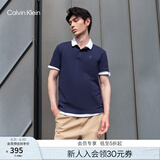 Calvin KleinJeans夏季男士商务休闲通勤ck翻领字母印花短袖T恤POLO衫J319635 CIK-藏蓝色 M （建议130-150斤）