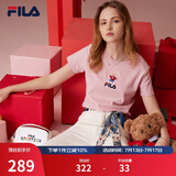 斐乐（FILA）官方女士短袖T恤夏印花运动女装针织短袖套头衫小熊T刺绣上衣 麦町粉-PK M 165/84A