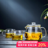 全度（Quandu）玻璃茶壶耐热玻璃泡茶壶带玻璃内胆盖子花茶壶可电陶炉专用企鹅壶 小号500ML+两只把杯
