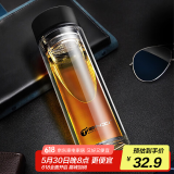 天喜（TIANXI）玻璃杯双层加厚水杯男女学生带茶隔泡茶养生杯家居馆 黑色420ml