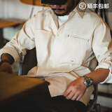 马登（Maden）法式工装衬衫男士阿美咔叽长袖衬衣复古棉籽壳上衣外套春季款 原胚色 XL
