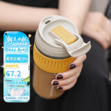乐扣乐扣（LOCK&LOCK）咖啡杯耐热玻璃水杯子男女学生便携式双饮吸管杯随手杯500ML黄色