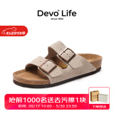 Devo Life的沃软木拖鞋男女同款情侣绒面夏季勃肯鞋一字凉鞋休闲拖鞋2618 灰色反绒牛皮 38 （建议拍小一码）