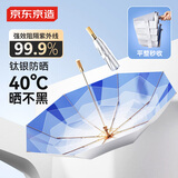 京东京造 钛银秒叠木柄伞 钛银遮阳伞晴雨伞防紫外线防晒伞折叠 蓝色