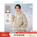 茵曼（INMAN）鸭绒九江羽绒服冬女装新款休闲立领落肩宽松外套大衣上衣 淡香杏 M