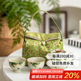 祥业song杯子汝窑茶壶陶瓷功夫茶具石瓢壶汝瓷套装大号过滤家用小单壶 手绘桂花葵口茶壶二杯+便携包