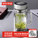 京东京造商务高硼硅双层水杯子玻璃杯带把茶水分离杯咖啡牛奶泡茶杯500ml