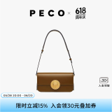 PECO852真皮斜挎复古小法棍包新款单肩通勤方包生日送女友礼物 卡其色头层手搓纹牛皮现货