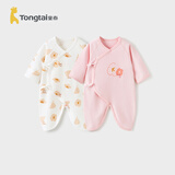 童泰婴儿连体衣新生儿衣服四季0-6月初生宝宝哈衣爬服纯棉内衣2件装 粉色小花 （四季款） 52cm (建议0-2个月身高50-55cm)