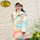 G.DUCKKIDS儿童羽绒服女童中长款2025新款韩版小女孩中大童加厚冬装保暖外套 彩虹彩条 140 cm