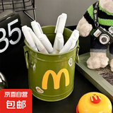 ins风美式复古笔筒卡通个性高颜值学生桌面办公室大容量可爱简约收纳桶 复古绿+M字母贴纸