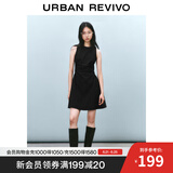 UR2025春季新款女摩登气质褶皱收腰显瘦无袖连衣裙UYY750030 黑色 S