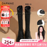 达芙妮（DAPHNE）官方靴子女长筒靴女骑士靴2024年厚底显瘦马丁靴女秋冬款高筒女靴 黑色加绒【薄绒款】 37