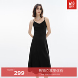 伊芙丽（eifini）伊芙丽分割显瘦高级感气质百搭吊带裙2024秋装新款简约茶歇裙子 黑色 M 106-118斤