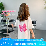 左西女童短袖T恤儿童夏装2025新款中长款夏季上衣女孩纯棉潮 白色 140