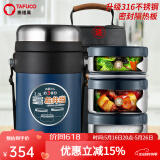泰福高（TAFUCO）保温饭盒超长保温饭桶大容量多层学生便当盒成人上班族便携餐盒 蓝色/3层全钢【316】包+餐具 2L