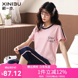 新一步（XINYIBU）纯棉睡衣女士夏季短袖七分裤薄款卡通印花休闲可外穿家居服套装 S3409 2XL