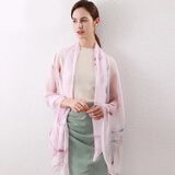 达芬奇密码真丝丝巾女桑蚕丝绸围巾秋冬季防尘纱巾披肩纱巾生日礼物 芦苇萧萧 粉色