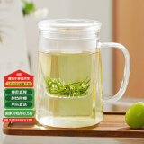 雅集玻璃杯筑茗绿茶杯耐热加厚泡茶杯家用带盖带把手个人茶水分离杯子