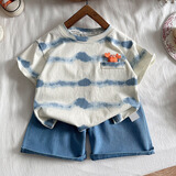 旻胜【两件套】男童短袖牛仔裤套装夏季薄款短裤五分裤送男孩生日礼物 蓝色100码【95cm以下/25-30斤】