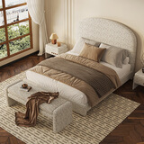 凤栖桐法式布艺床家用圆弧形高靠背双人大床设计师高端羊绒麻齐边布艺床 床+乳胶床垫+2个床头柜 1800*2000【齐边结构】