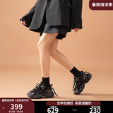 BEAUTODAY厚底黑色老爹鞋女鞋2025夏季新款透气运动鞋复古休闲鞋子女增高鞋 黑灰拼色  36