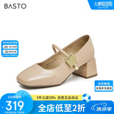 百思图2024春法式低跟玛丽珍鞋浅口女单鞋M1111AQ5杏色 36