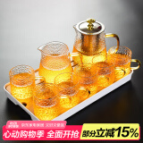 瓷牌茗茶具（cipaiming teaset） 透明玻璃茶具整套套装家用功夫茶壶茶杯会客泡茶器 金盖雅致锤纹杯8件套+小长方盘