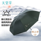 天堂 双人晴雨伞三折 防晒遮阳伞太阳伞加大抗风黑胶大伞 雨晴纽曼绿