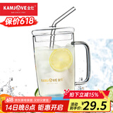金灶（KAMJOVE） 耐热玻璃办公杯 吸管杯 带盖水杯 玻璃茶道杯AC-100 天空蓝/500ml