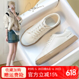奥古狮登小白鞋女新款2025百搭舒适平底板鞋女韩版学生休闲女鞋子软底防滑 G801米杏【四季款】 36