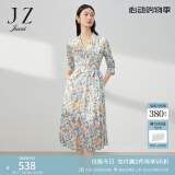 玖姿（JUZUI）碎花连衣裙女装春款法式围裹式茶歇裙 花米黄 XL