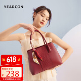 意尔康大容量托特包刺绣婚包国风妈妈包女士手提包31W28014-956酒红