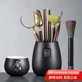尚言坊 茶道六君子套装功夫茶具配件大全茶夹子茶勺茶针养壶笔刷茶盘刮 7天福壹品茶道组六配件+主人杯