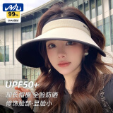 目丸UPF50+大帽檐夏季骑车防紫外线空顶防晒帽女uv太阳帽子遮阳帽遮脸 1#米色黑边 【可折叠】