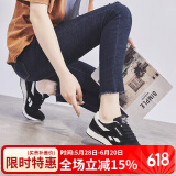 ZHR休闲鞋女精选牛皮舒适百搭女鞋 经典INS潮拼色运动鞋女 韩版时尚轻便透气鞋子女 AK60 黑色 37