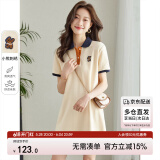 尚都比拉美式复古风小熊刺绣POLO连衣裙小个子夏季宽松显瘦裙子 杏色 S 