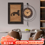 墨派 轻奢餐厅装饰画现代简约带钟表组合挂画饭厅背景墙壁画客厅挂画 金钱豹 50*70cm晶瓷+直径50cm钟表