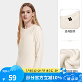 骆驼圆领抓绒衣男款秋季简约保暖长袖T恤情侣款打底衫上衣女 A1W1VV110，暖白，女 S